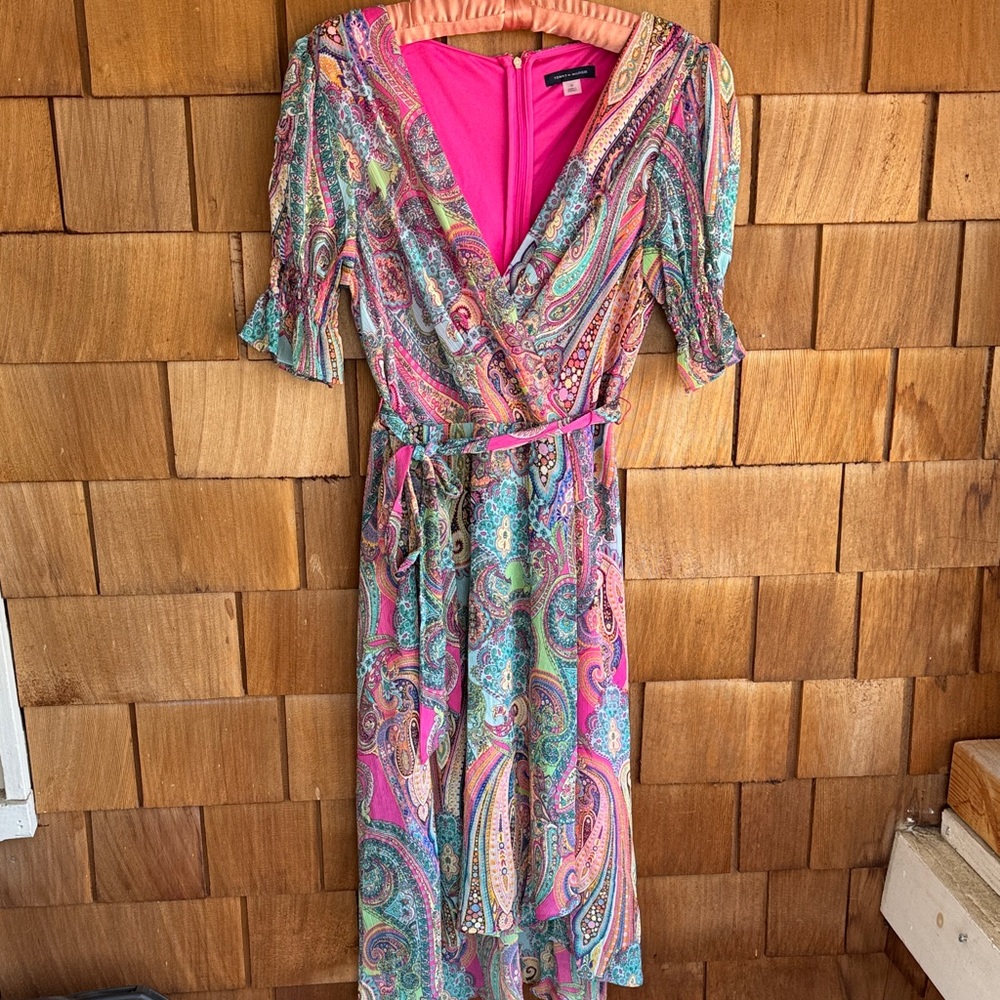 Tommy Hilfiger Pink Multi Paisley Midi Wrap Dress
